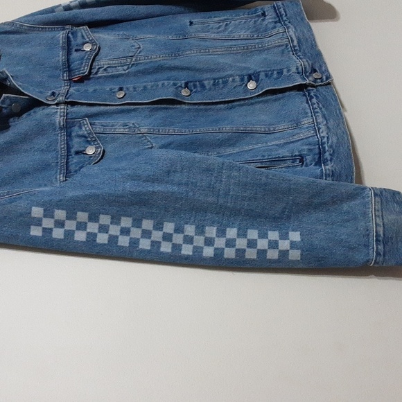 Levi’s Printed Sleeve Trucker denim Jacket Light Wash men L button down y2k - Picture 6 of 12
